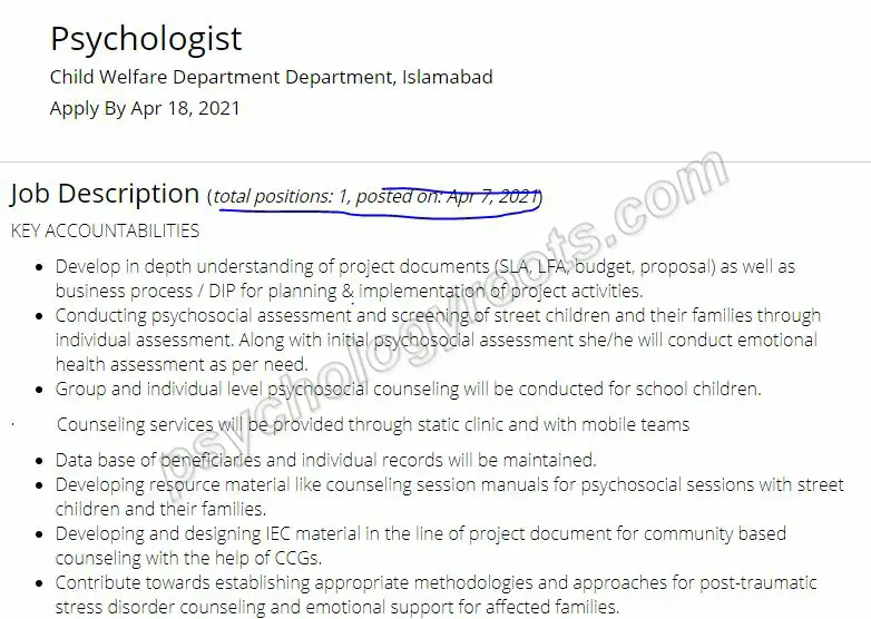Psychologist Jobs at Child Welfare Department Department April 2021