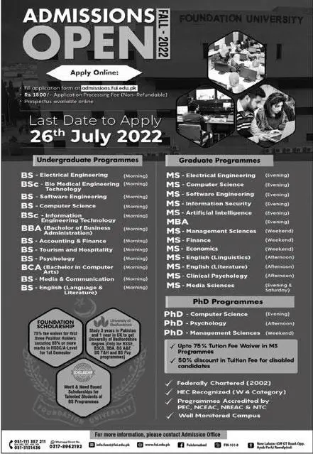 Foundation University Admissions June 2022