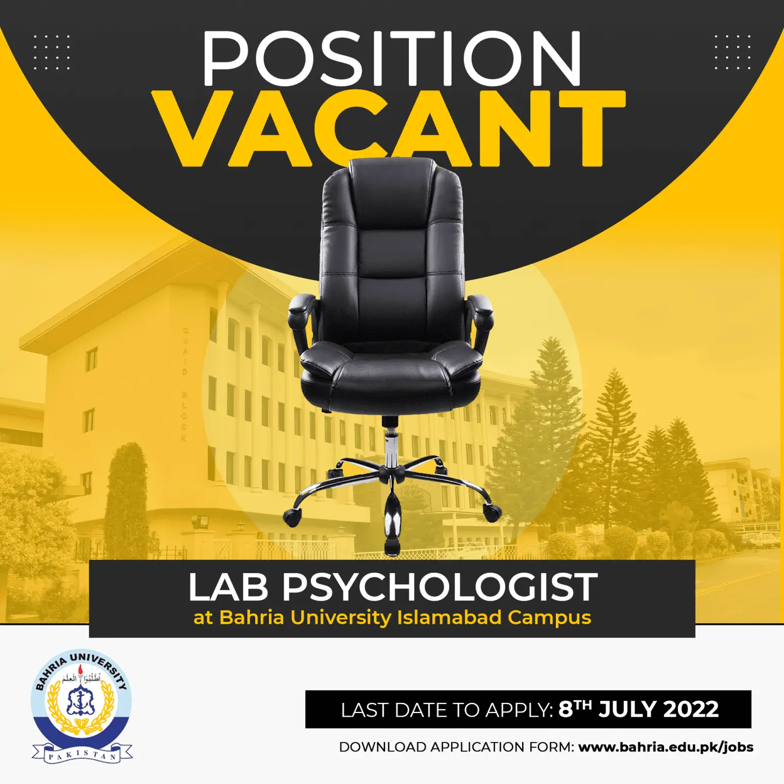 Lab Psychologist Jobs at Bahria University June 2022