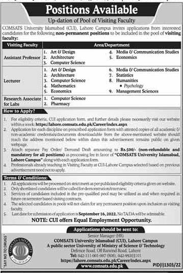 Faculty Jobs in COMSATS September 2022