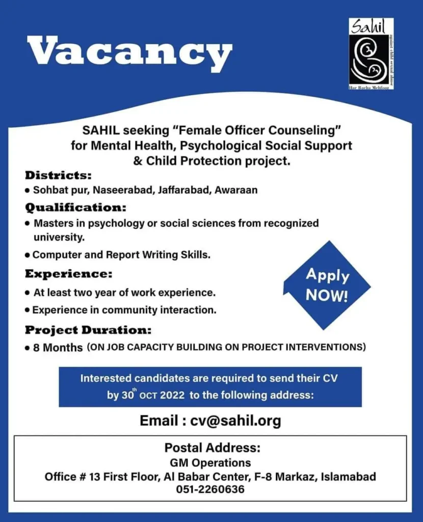 Psychologist Jobs in Sahil October 2022