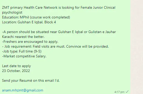 Psychologist Jobs in ZMT primary Health Care Network October 2022