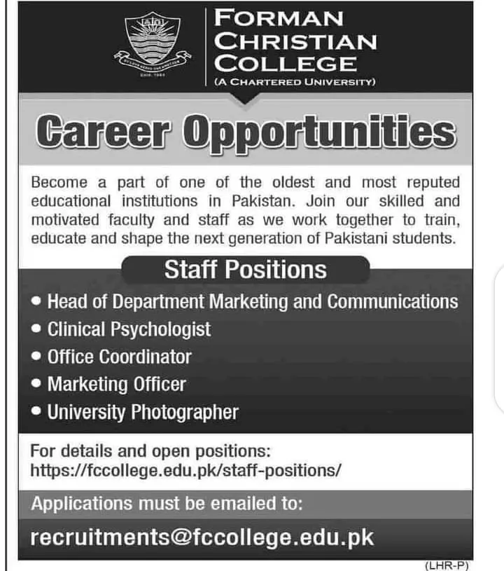 Psychologist Jobs in Forman Christian College January 2023